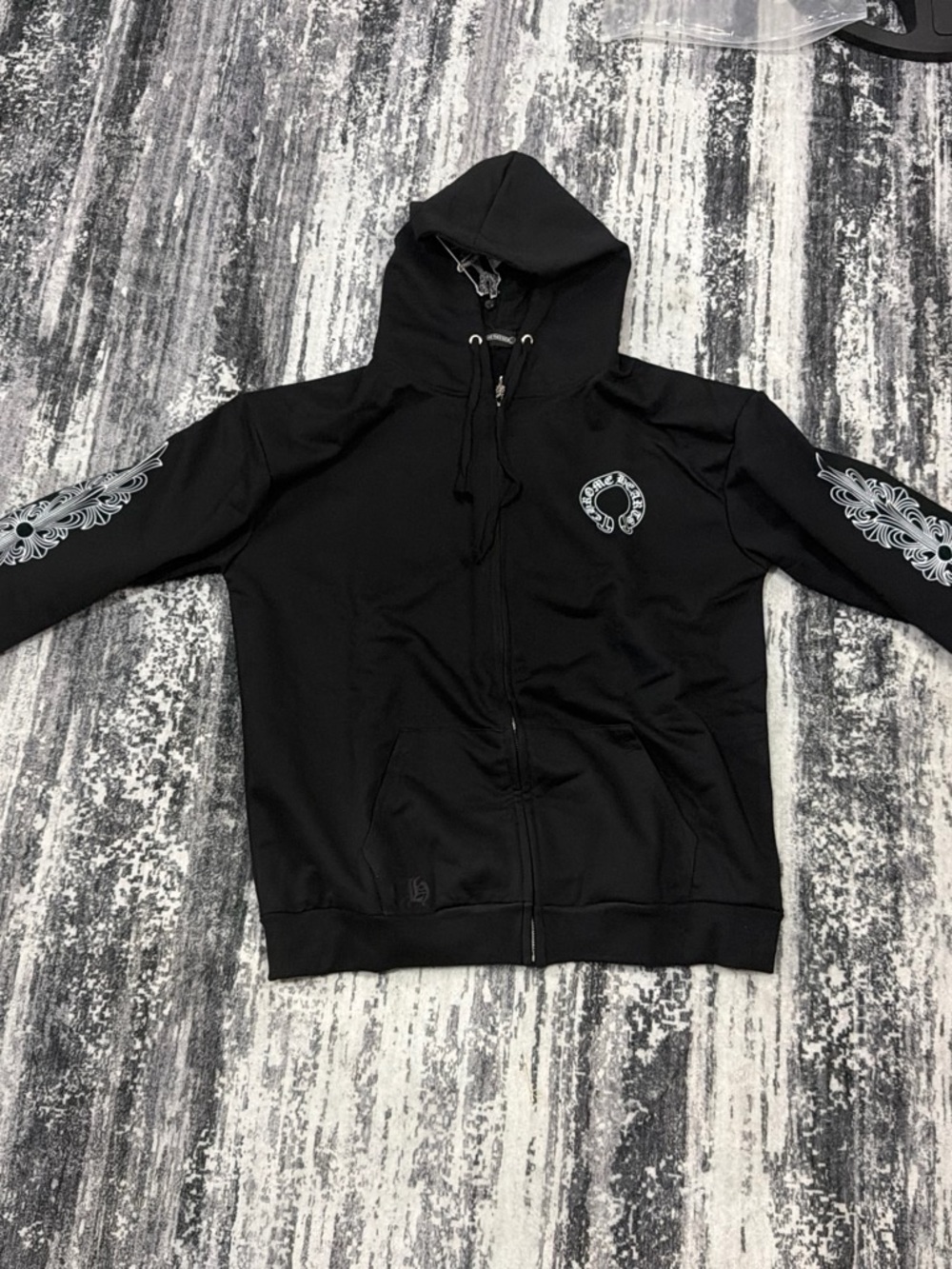 Chrome Hearts Black Zip-Up Hoodie with Silver Graphic